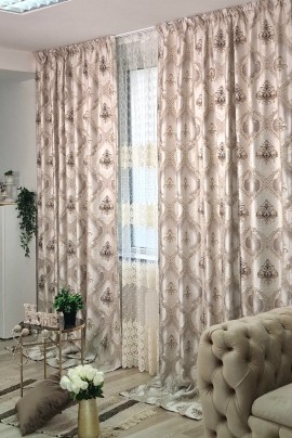 Draperie model baroc, argintiu/bej/maro deschis